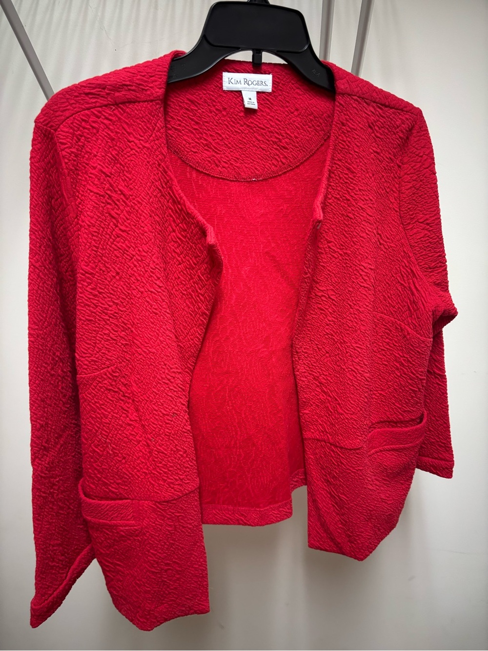 Kim Rogers Bright Red Textured Open-Front Cardigan